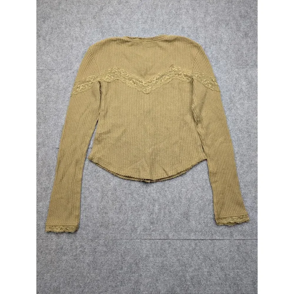 Free People Lets Party Cardi Womens Medium Waffle Thermal Boho Cottage Y2K Top